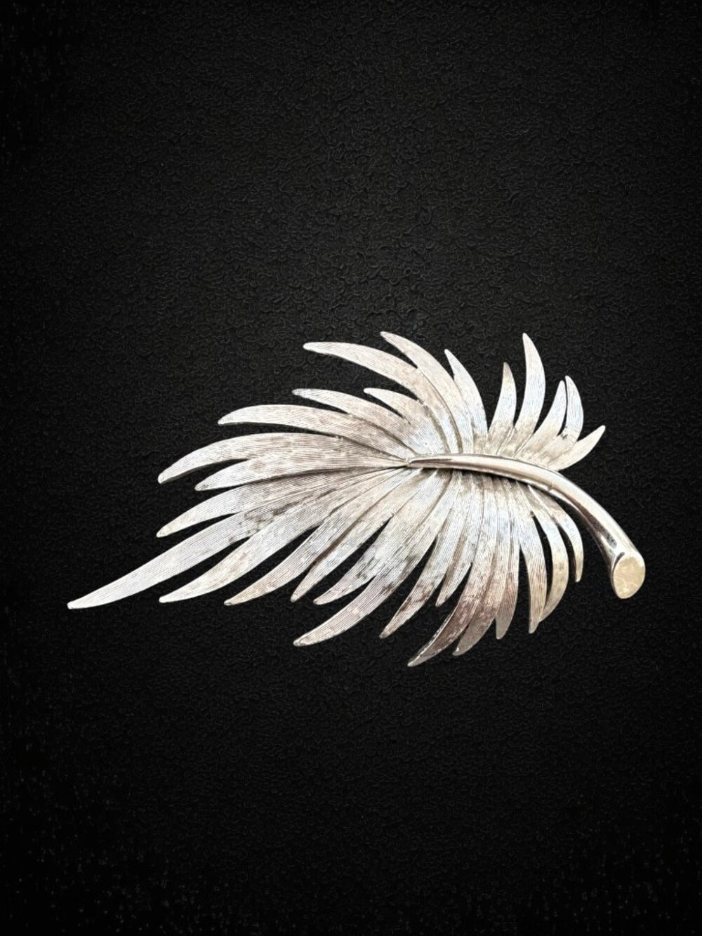 Vintage Monet Silver Tone Palm Leaf Brooch Pin Statement Textured Botanical Bold